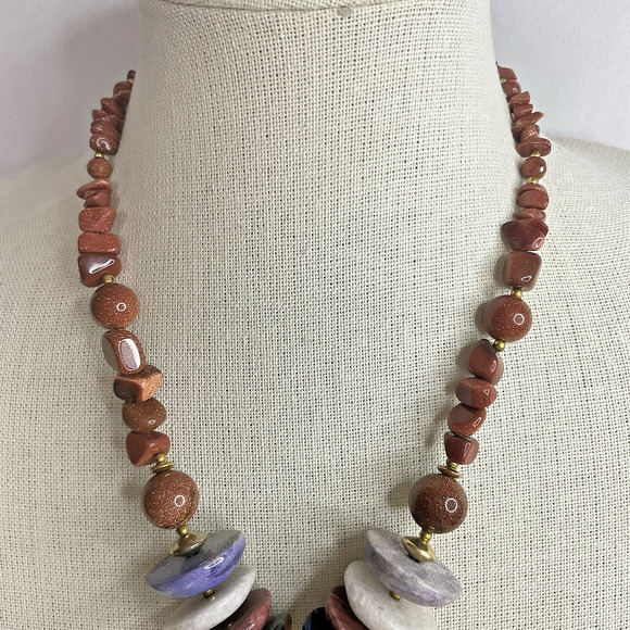 Goldstone Bead Necklace with Large Pendant & Natural Stone Accents - Picture 7 of 13